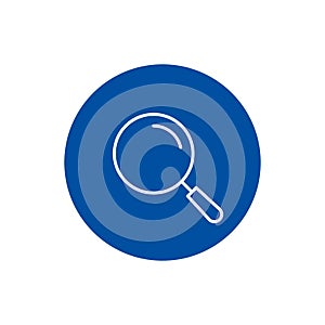 Magnifying Glass Icon on blue circle, Vector magnifier button