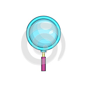 Magnifying glass icon, cartoon style