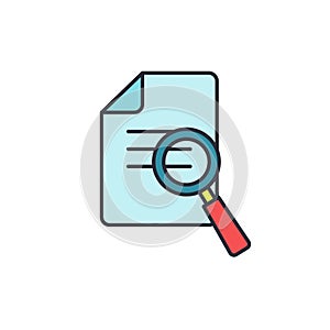 Magnifying glass icon with checklist, document - business .