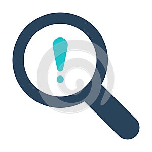 Magnifying glass icon with exclamation mark. Magnifying glass icon and alert, error, alarm, danger symbol