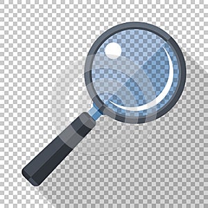 Magnifying glass icon in flat style on transparent background