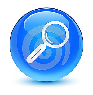 Magnifying glass icon glassy cyan blue round button