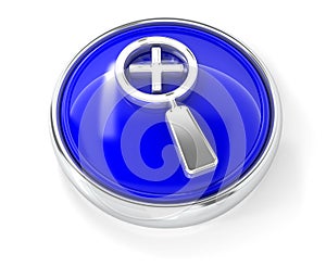 Magnifying glass icon on glossy blue round button