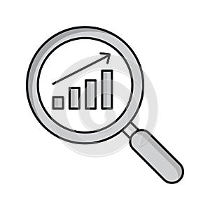 A magnifying glass icon with a graph, representing data analysis, data exploration, data visualization, statistics, analytics,