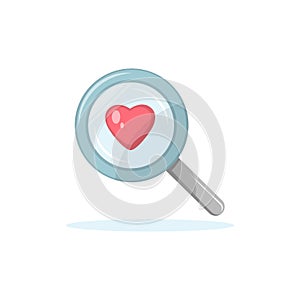Magnifying glass icon with a heart. Valentine day