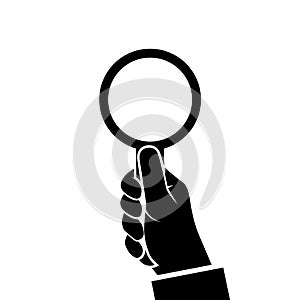 Magnifying glass icon holding in hand man.