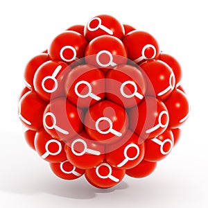 Magnifying glass icon inside red spheres