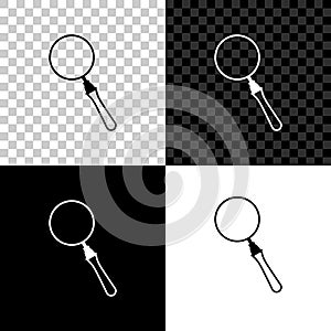 Magnifying glass icon isolated on black, white and transparent background. Search, focus, zoom, business symbol. Vector