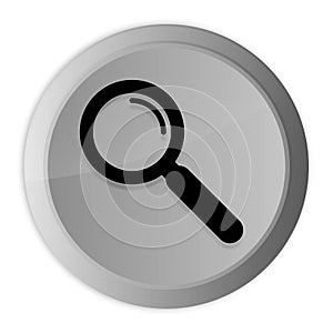 Magnifying glass icon metal silver round button metallic design circle isolated on white background black and white concept