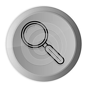 Magnifying glass icon metal silver round button metallic design circle isolated on white background black and white concept