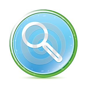 Magnifying glass icon natural aqua cyan blue round button