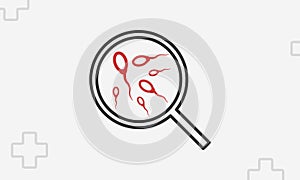 Magnifying glass icon, outline research symbol with spermatozoids clip art, thin line vector illustration