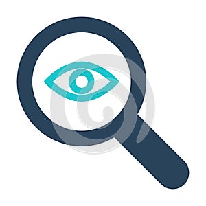 Magnifying glass icon with research sign. Magnifying glass icon and explore, find, inspect symbol