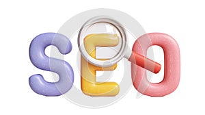 Magnifying glass icon with SEO letters