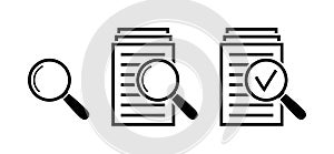 Magnifying glass icon set, search documents signs
