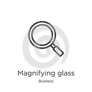 magnifying glass icon vector from business collection. Thin line magnifying glass outline icon vector illustration. Outline, thin