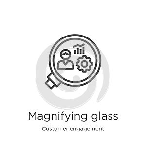 magnifying glass icon vector from customer engagement collection. Thin line magnifying glass outline icon vector illustration.