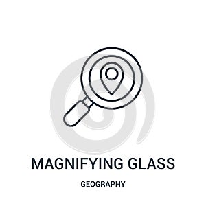 magnifying glass icon vector from geography collection. Thin line magnifying glass outline icon vector illustration