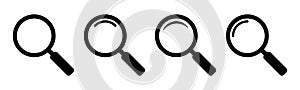 Magnifying glass icon, vector magnifier or loupe sign. Web search icon.