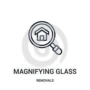 magnifying glass icon vector from removals collection. Thin line magnifying glass outline icon vector illustration. Linear symbol