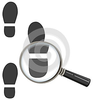 Magnifying glass increases footprint of man