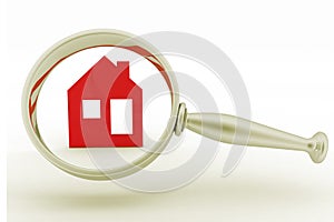 Magnifying glass inspects a home