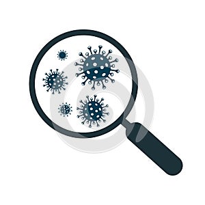Magnifying glass instrument search corona virus icon â€“ vector