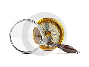 Magnifying glass investigate golden compass photo
