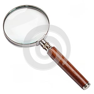 Magnifying glass isolated on white background photo