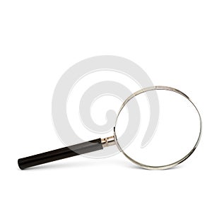 Magnifying glass isolated on white background, magnifier front view