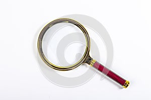 Magnifying glass or lens on white, top view