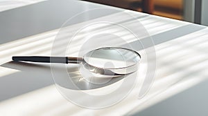 A magnifying glass is lying on the table. AI generated