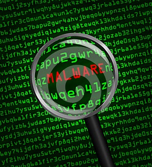 Magnifying glass locating malware in computer code