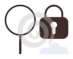 Magnifying Glass, Lock, and Cloud Representing Data Security and Privacy in Cloud Technology