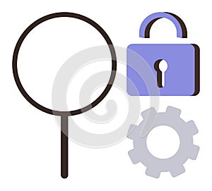 Magnifying Glass, Lock, and Gear Representing Security and System Optimization