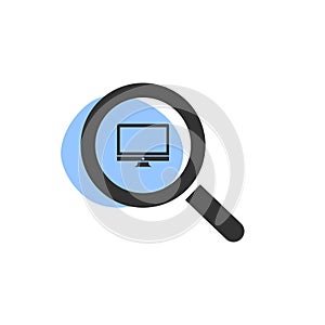 Magnifying glass looking for a computer isolated web icon.