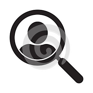 Magnifying glass looking for people icon, employee search symbol concept, headhunting, staff selection, vector illustration