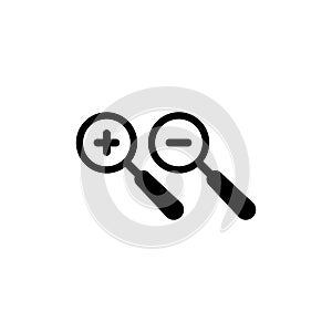 Magnifying glass or magnifier with zoom, plus minus or increase decrease icon on an isolated background. EPS 10 vector
