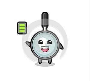 Magnifying glass mascot character with energetic gesture