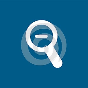 Magnifying Glass Minus Icon On Blue Background. Blue Flat Style Illustration