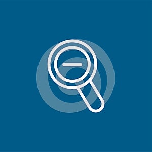 Magnifying Glass Minus Line Icon On Blue Background. Blue Flat Style Vector