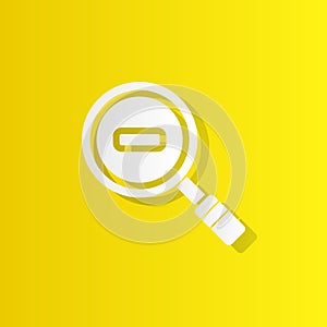 a magnifying glass with a minus sign, zoom out white icon with shadow