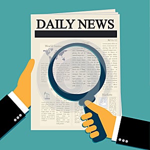 Magnifying glass, daily news, newspaper, vector