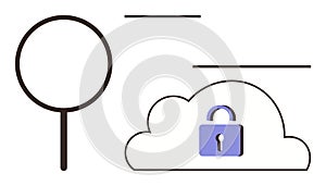 Digital Security Concept with Magnifying Glass and Locked Cloud Icon