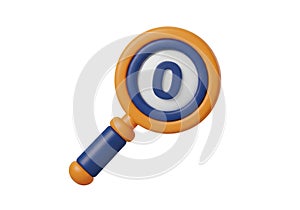 Magnifying glass with number zero for search results and analysis