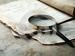 Magnifying glass on old