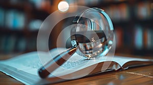 Magnifying glass on an open book for research and discovery