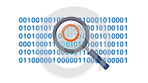 Magnifying glass over binary code for data analysis and security, vector design Generative AI