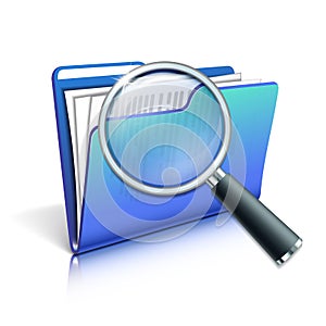 Magnifying glass over the blue folder