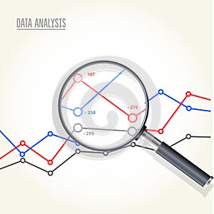 Magnifying glass over charts - data statisics research